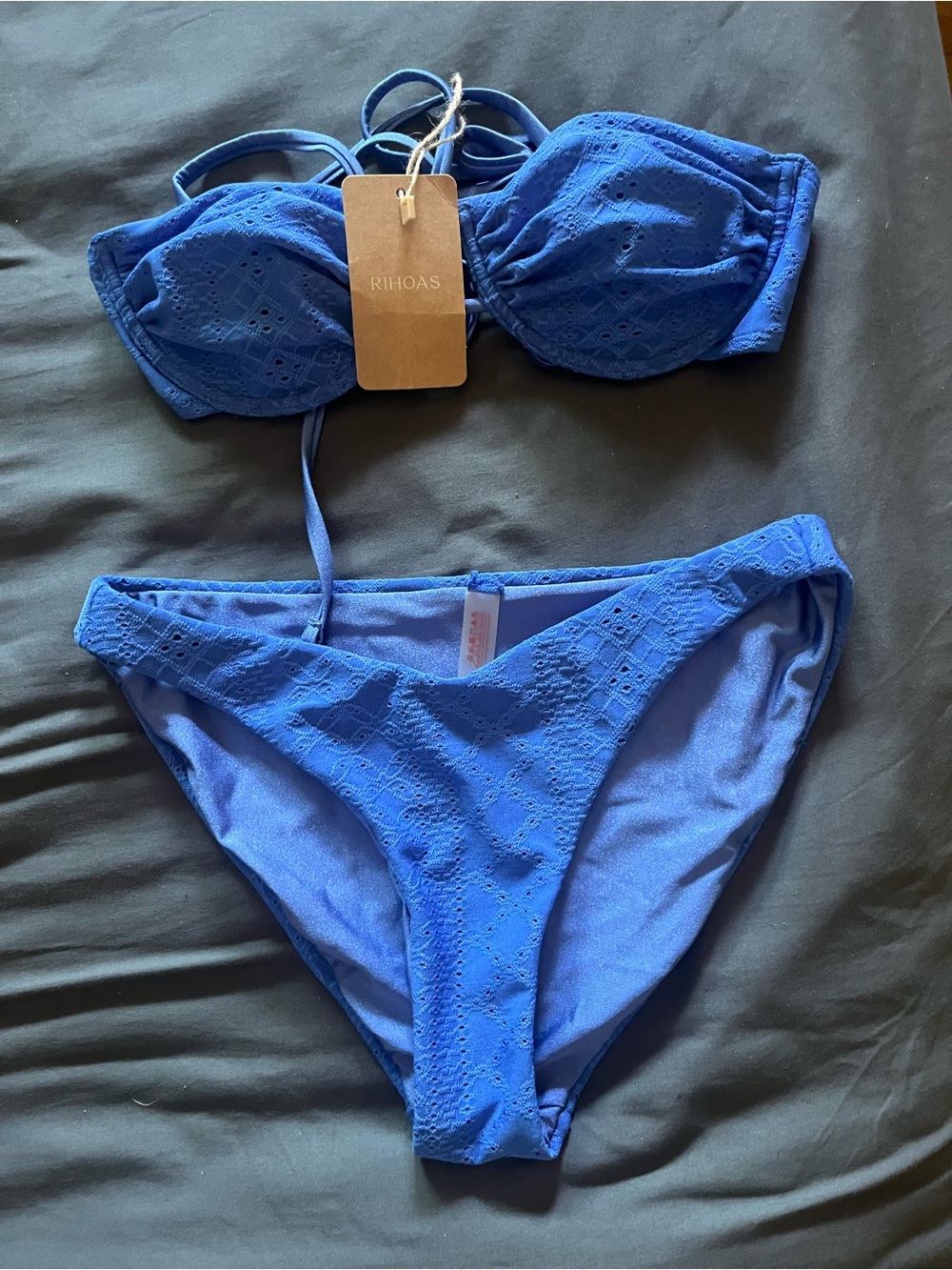 RIHOAS Blue Eyelet Bandeau Bikini Set